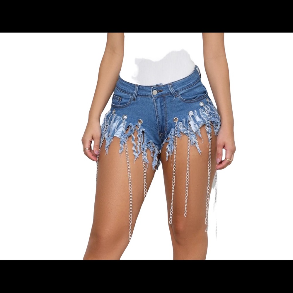 So Icy Chain Fringe Denim Shorts